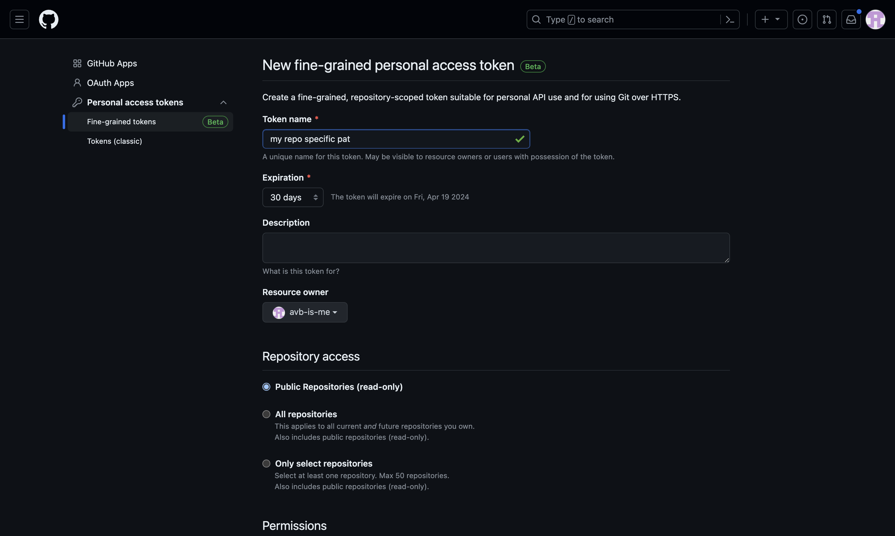 This is the image for DIV with the text:               GitHub Apps             OAuth Apps             Personal access tokens            Fine-grained tokens  Beta         Tokens (classic)    and then clicked